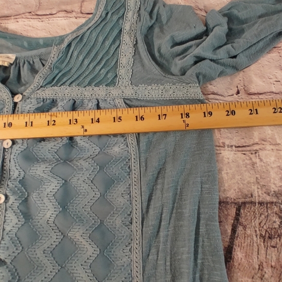 Meadow Rue Anthropologie Teal Sheer Textured Lightweight Blouse M - Picture 11 of 16